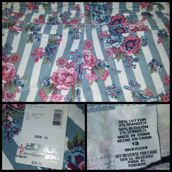 Bongo Denim Stripe Flower shorts 13 NWT - Picture 2 of 2